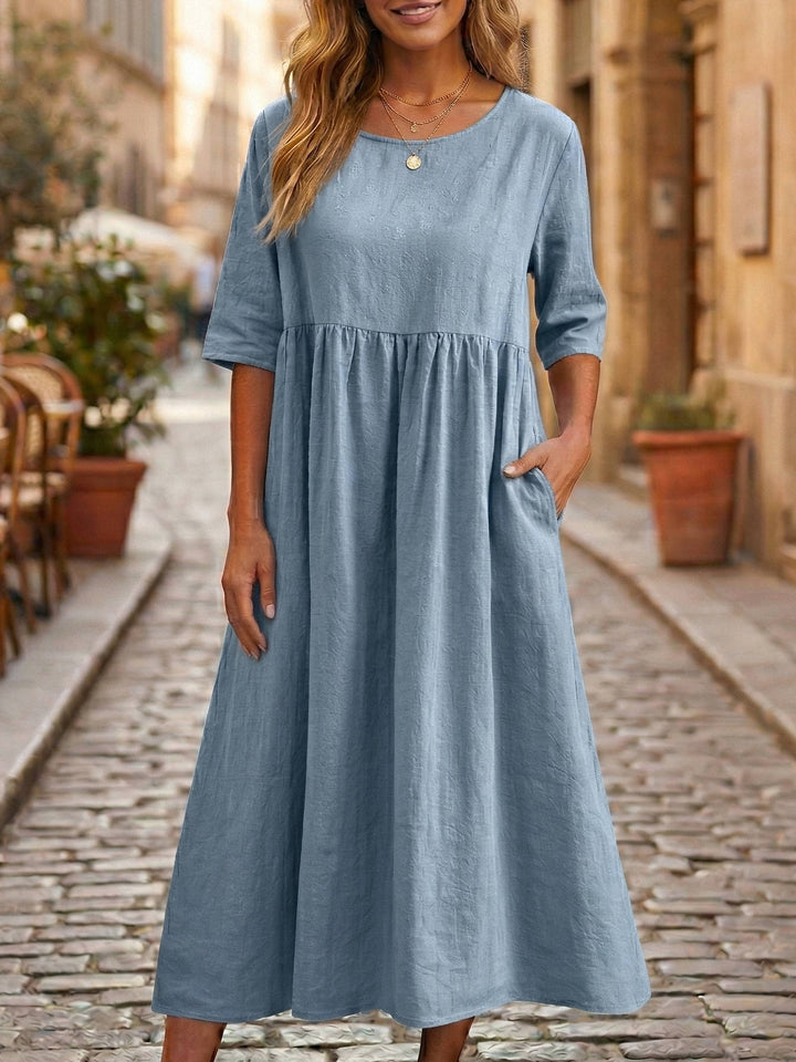 Women's Breathable Linen A-Line Midi Dress | Elegant Relaxed Fit Summer Dress 0