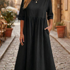 Women's Breathable Linen A-Line Midi Dress | Elegant Relaxed Fit Summer Dress 1