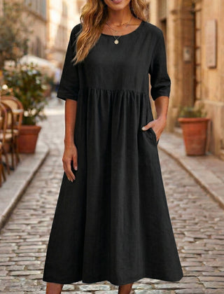 Women's Breathable Linen A-Line Midi Dress | Elegant Relaxed Fit Summer Dress 1
