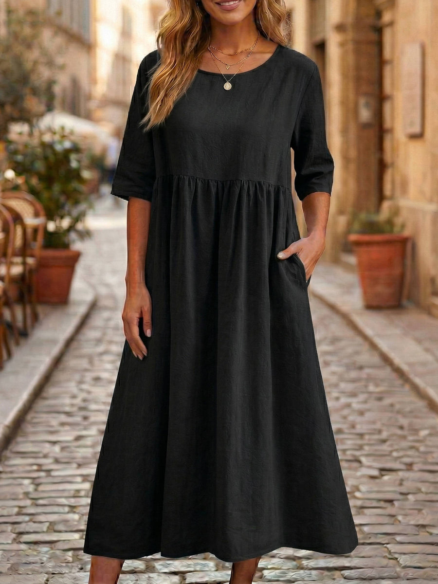 Women's Breathable Linen A-Line Midi Dress