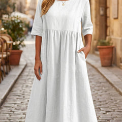Women's Breathable Linen A-Line Midi Dress | Elegant Relaxed Fit Summer Dress 2