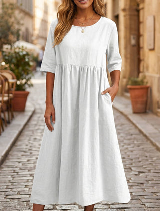 Women's Breathable Linen A-Line Midi Dress | Elegant Relaxed Fit Summer Dress 2