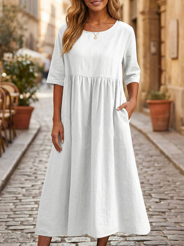 Women's Breathable Linen A-Line Midi Dress | Elegant Relaxed Fit Summer Dress 2
