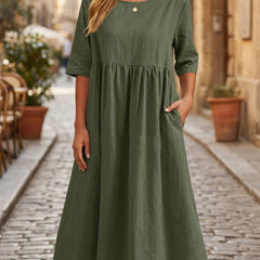 Women's Breathable Linen A-Line Midi Dress | Elegant Relaxed Fit Summer Dress 3