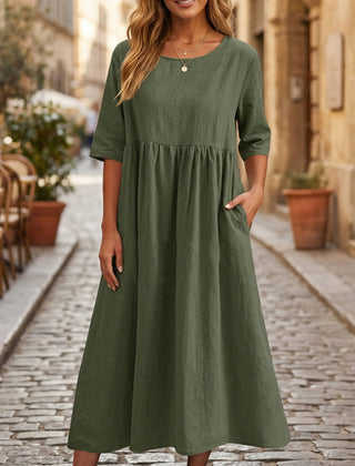 Women's Breathable Linen A-Line Midi Dress | Elegant Relaxed Fit Summer Dress 3