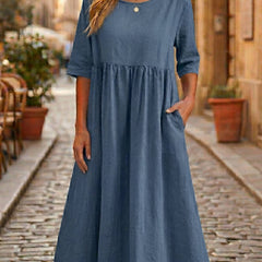 Women's Breathable Linen A-Line Midi Dress | Elegant Relaxed Fit Summer Dress 4