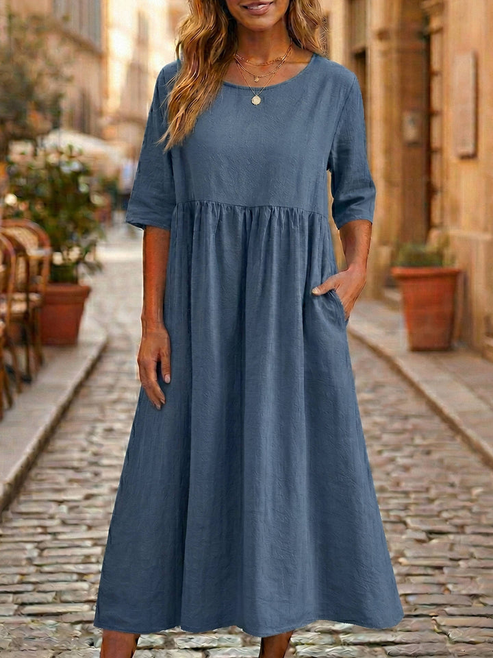 Women's Breathable Linen A-Line Midi Dress | Elegant Relaxed Fit Summer Dress 4