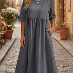 Women's Breathable Linen A-Line Midi Dress | Elegant Relaxed Fit Summer Dress 5