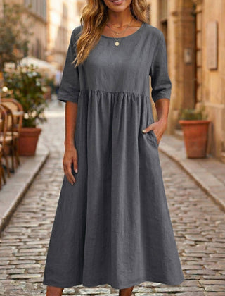 Women's Breathable Linen A-Line Midi Dress | Elegant Relaxed Fit Summer Dress 5