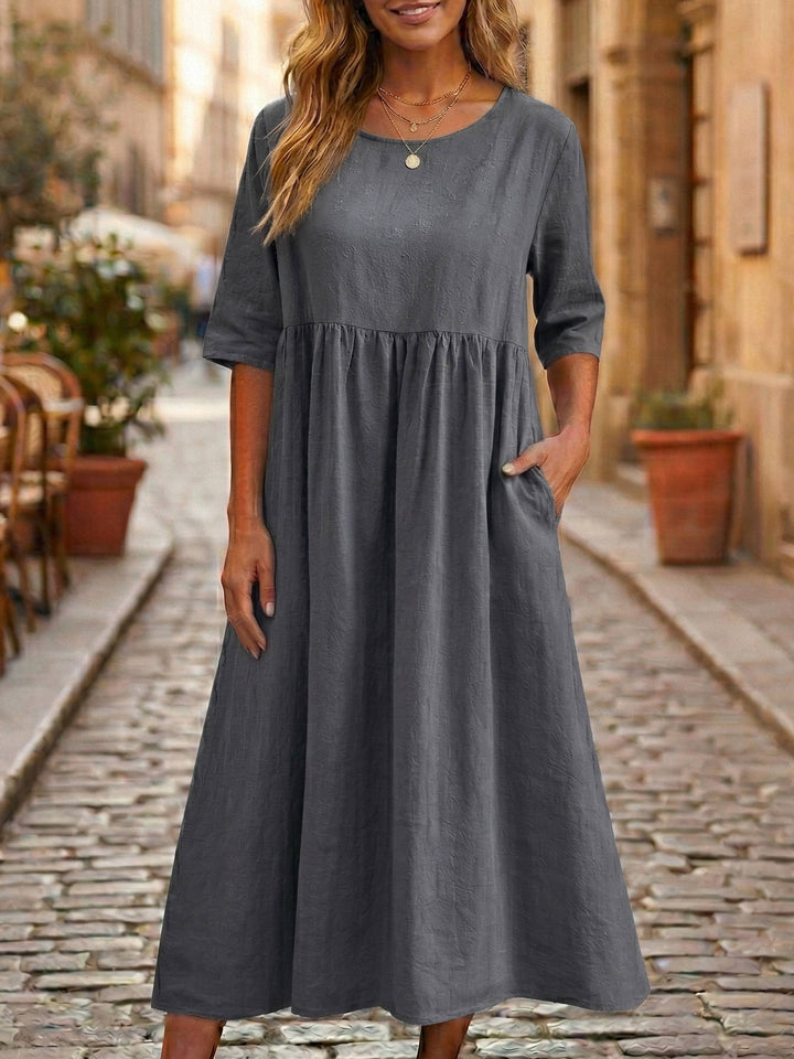 Women's Breathable Linen A-Line Midi Dress | Elegant Relaxed Fit Summer Dress 5