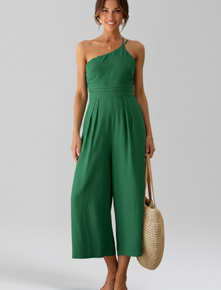 Women's Breathable Linen Jumpsuit | Elegant One-Shoulder Wide-Leg Summer Outfit 4