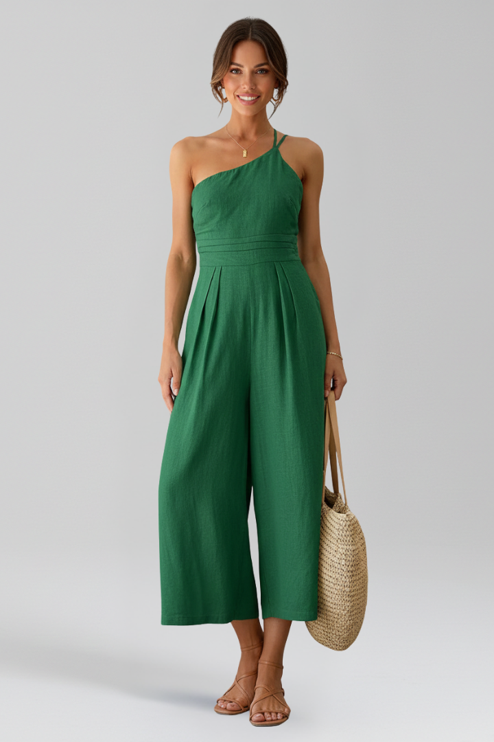 Women's Breathable Linen Jumpsuit | Elegant One-Shoulder Wide-Leg Summer Outfit 4