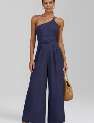 Women's Breathable Linen Jumpsuit | Elegant One-Shoulder Wide-Leg Summer Outfit 6