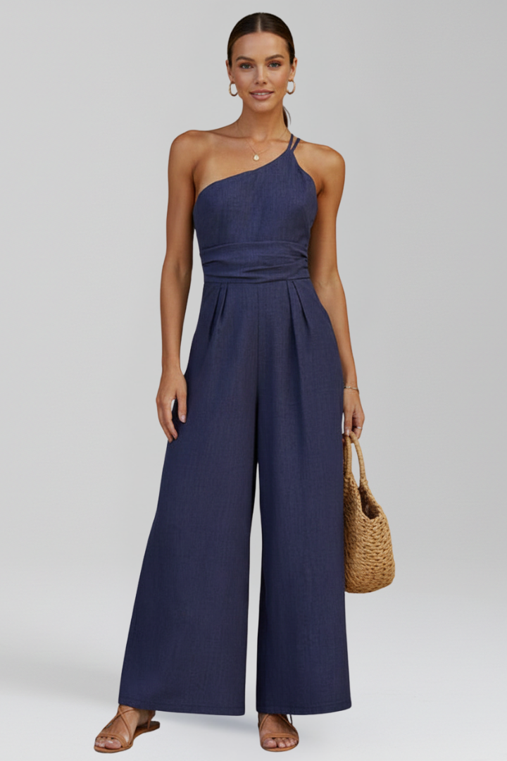 Women's Breathable Linen Jumpsuit | Elegant One-Shoulder Wide-Leg Summer Outfit 6