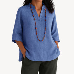 Women's Breathable Linen Tunic Blouse | Elegant Relaxed-Fit Summer Top 0