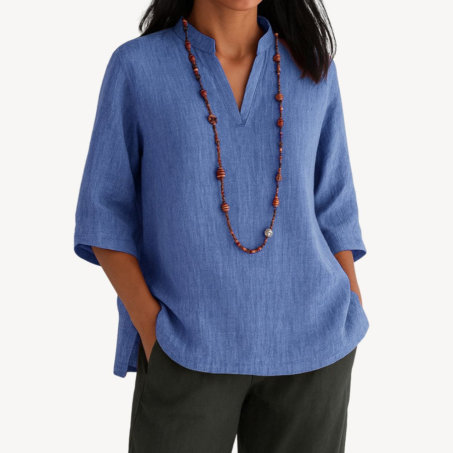 Women's Breathable Linen Tunic Blouse | Elegant Relaxed-Fit Summer Top 0