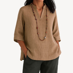 Women's Breathable Linen Tunic Blouse | Elegant Relaxed-Fit Summer Top 1