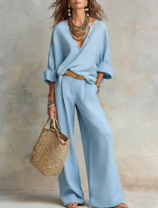 Women's Breathable Linen Two-Piece Set | Effortless Relaxed Wide Leg Outfit | Plus Size Women's Clothing 2
