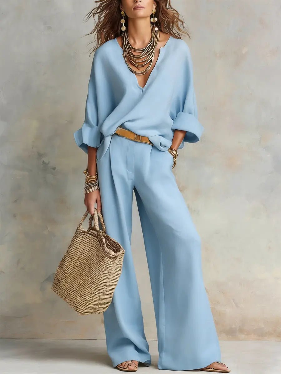 Women's Breathable Linen Two-Piece Set | Effortless Relaxed Wide Leg Outfit | Plus Size Women's Clothing 2