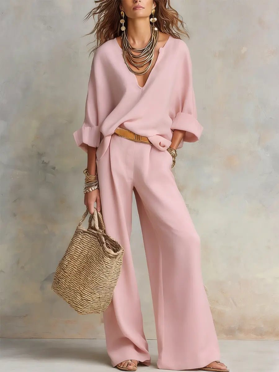 Women's Breathable Linen Two-Piece Set | Effortless Relaxed Wide Leg Outfit | Plus Size Women's Clothing 3