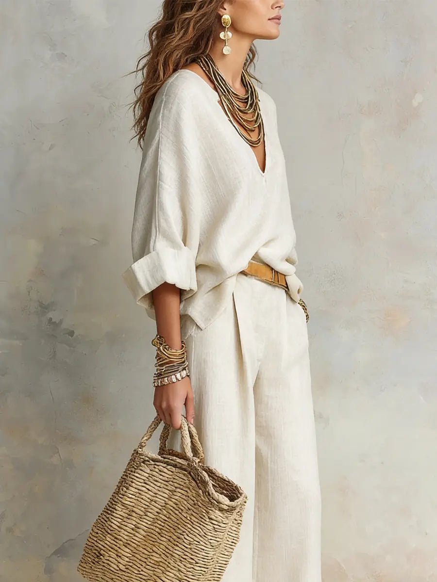 Women's Breathable Linen Two-Piece Set | Effortless Relaxed Wide Leg Outfit | Plus Size Women's Clothing 4
