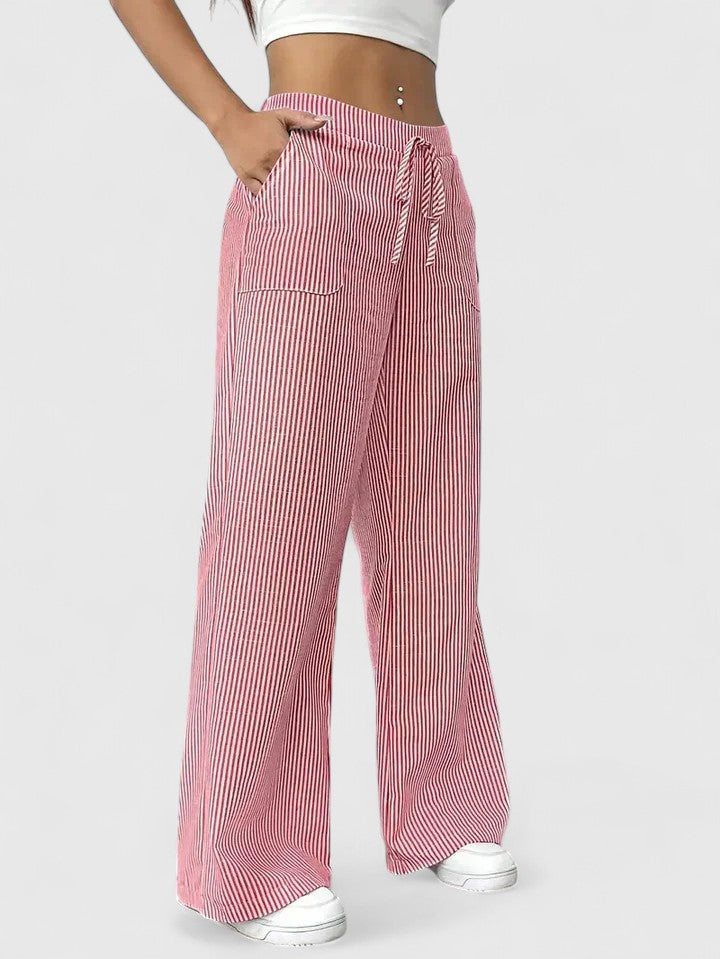 Women's Breathable Linen Wide Leg Pants | Elegant Relaxed Fit Summer Trousers 0