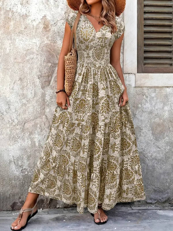 Women's Breathable Polyester Maxi Dress | Elegant Bohemian Summer Sundress 0