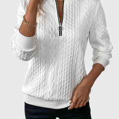 Women's Cable Knit Sweater | Stylish Quarter-Zip Pullover | Elegant Casual Winter Top 0