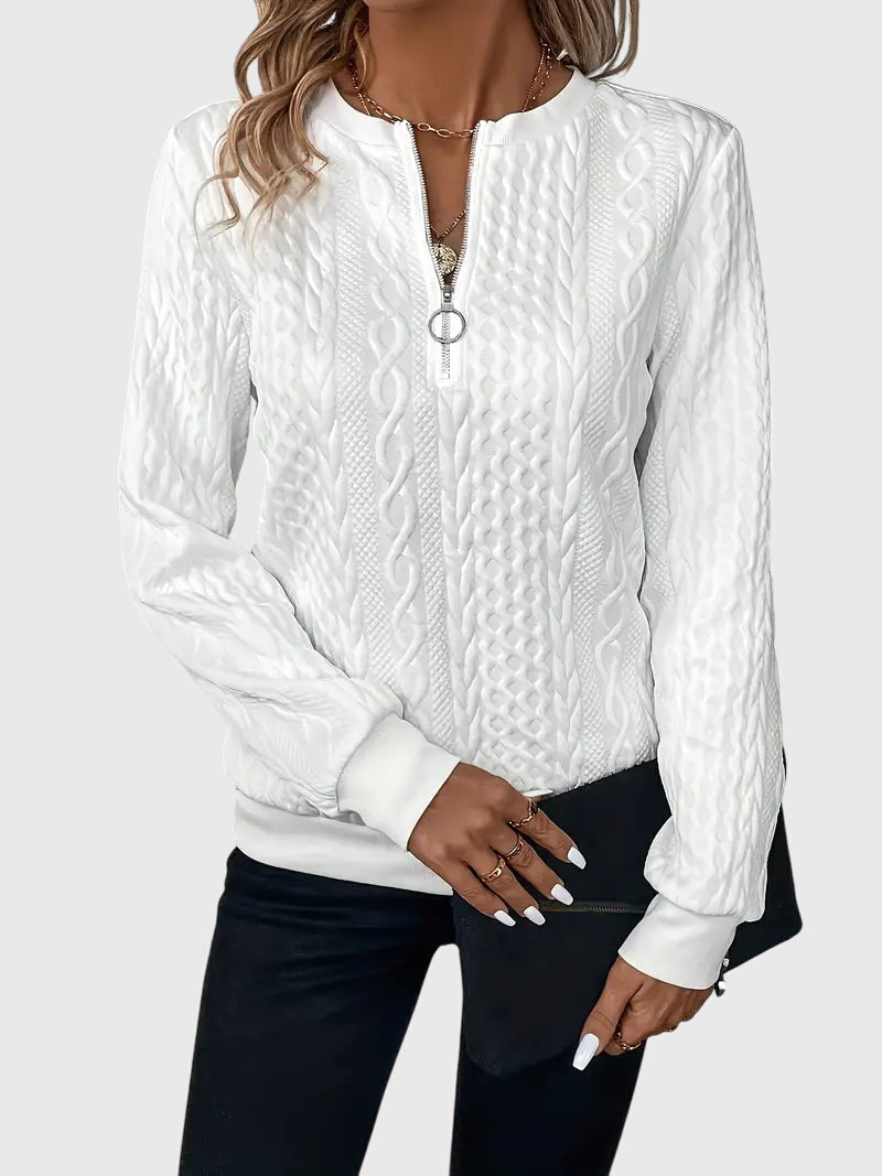 Women's Cable Knit Sweater | Stylish Quarter-Zip Pullover | Elegant Casual Winter Top 3