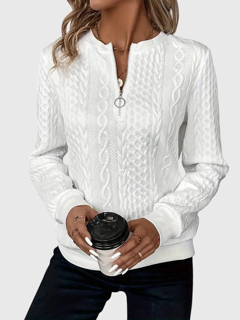Women's Cable Knit Sweater | Stylish Quarter-Zip Pullover | Elegant Casual Winter Top 4