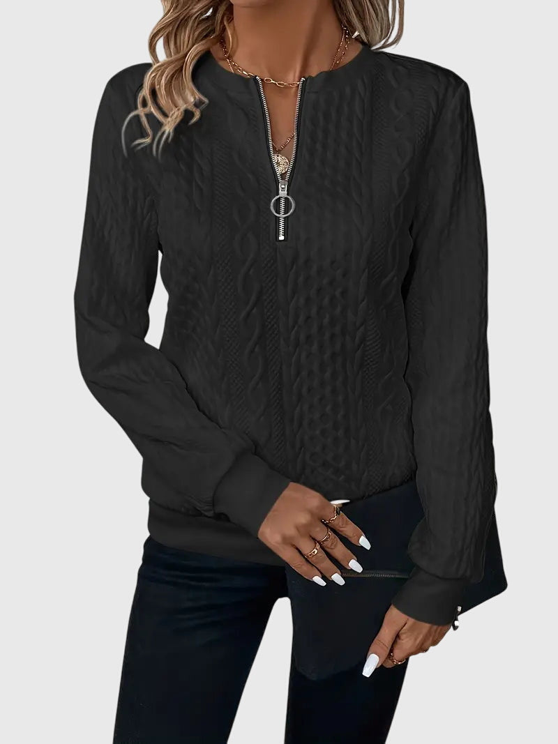 Women's Cable Knit Sweater | Stylish Quarter-Zip Pullover | Elegant Casual Winter Top 9