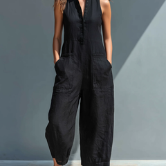 Women's Chic Cotton Blend Jumpsuit | Elegant Sleeveless Casual Outfit 0