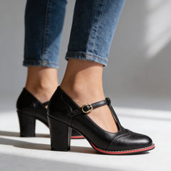 Women's Classic Leather T-Strap Mary Jane Pumps | Elegant Vintage Block Heel Shoes 0