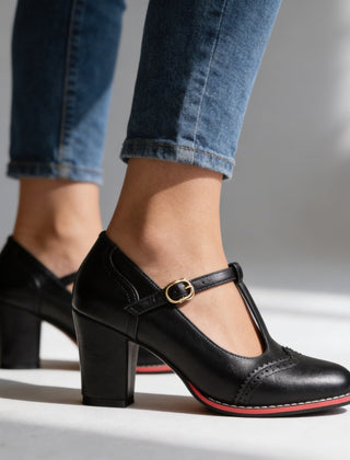 Women's Classic Leather T-Strap Mary Jane Pumps | Elegant Vintage Block Heel Shoes 0