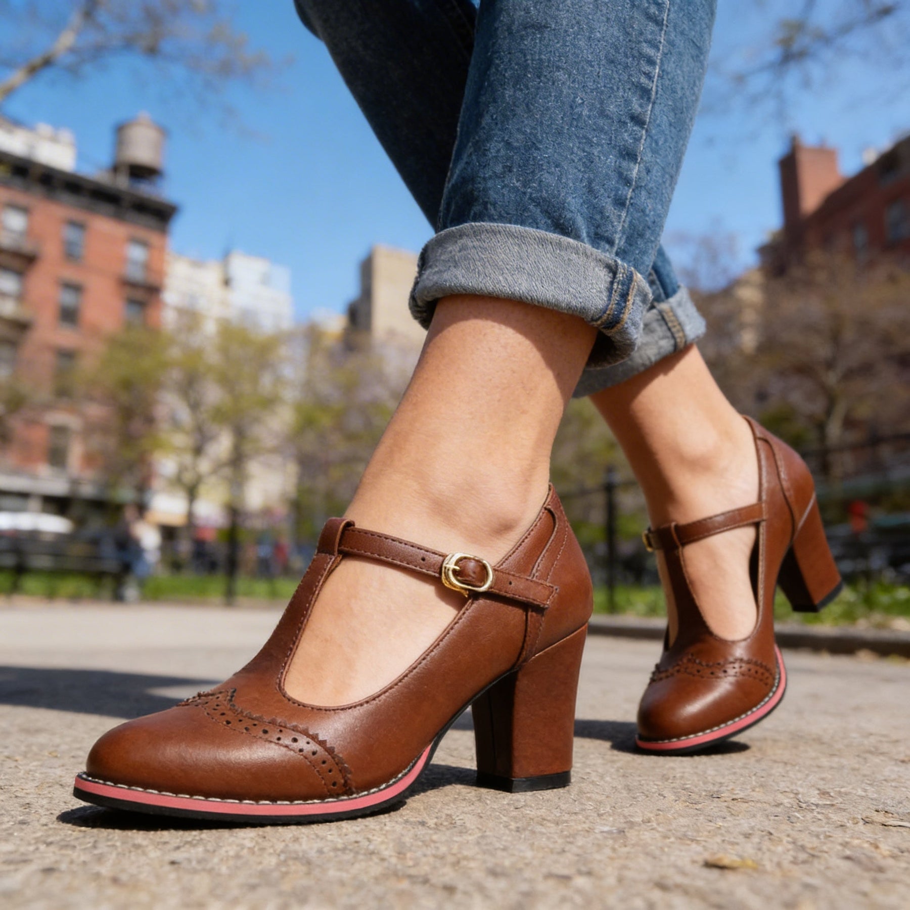 Women's Classic Leather T-Strap Mary Jane Pumps | Elegant Vintage Block Heel Shoes 2