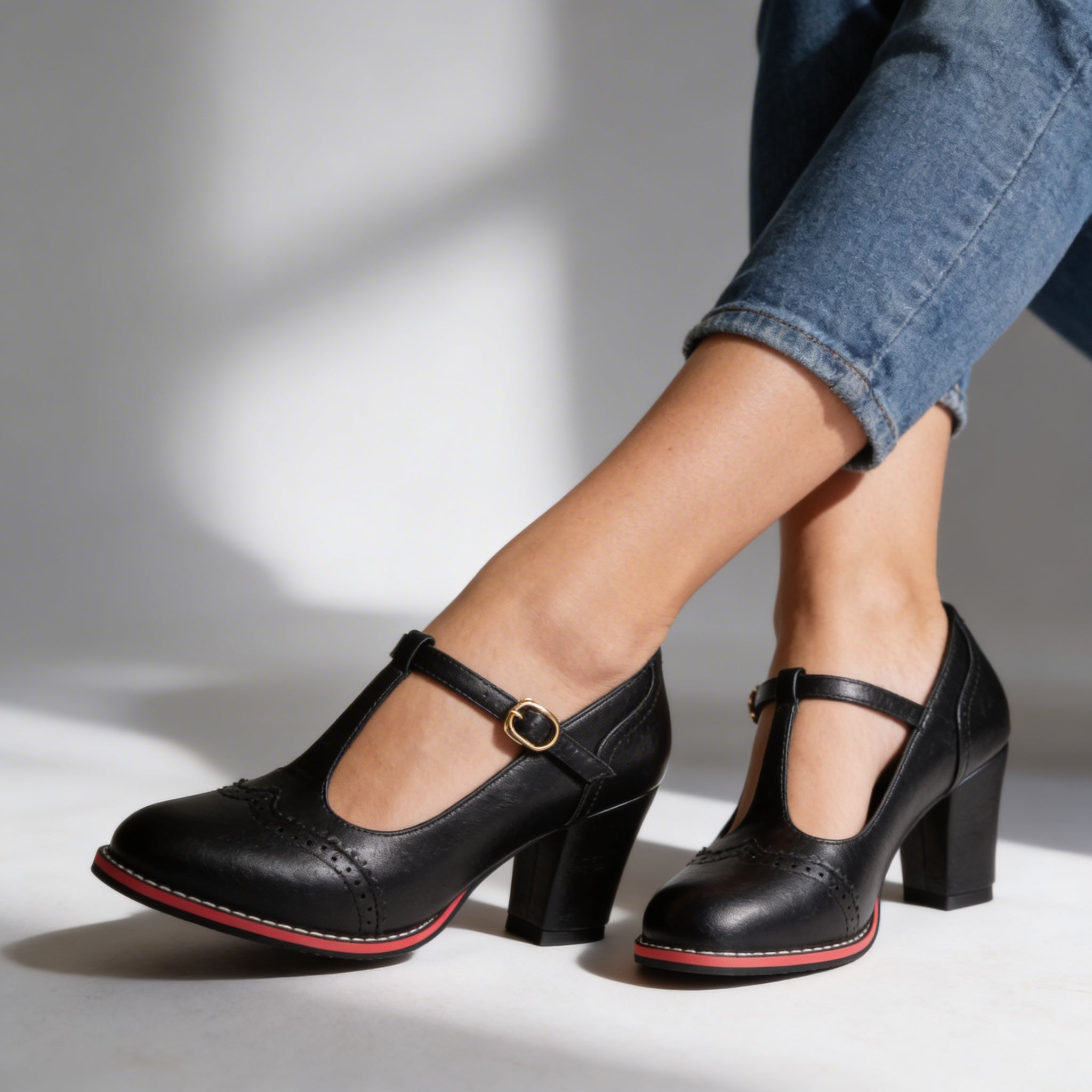 Women's Classic Leather T-Strap Mary Jane Pumps | Elegant Vintage Block Heel Shoes 3