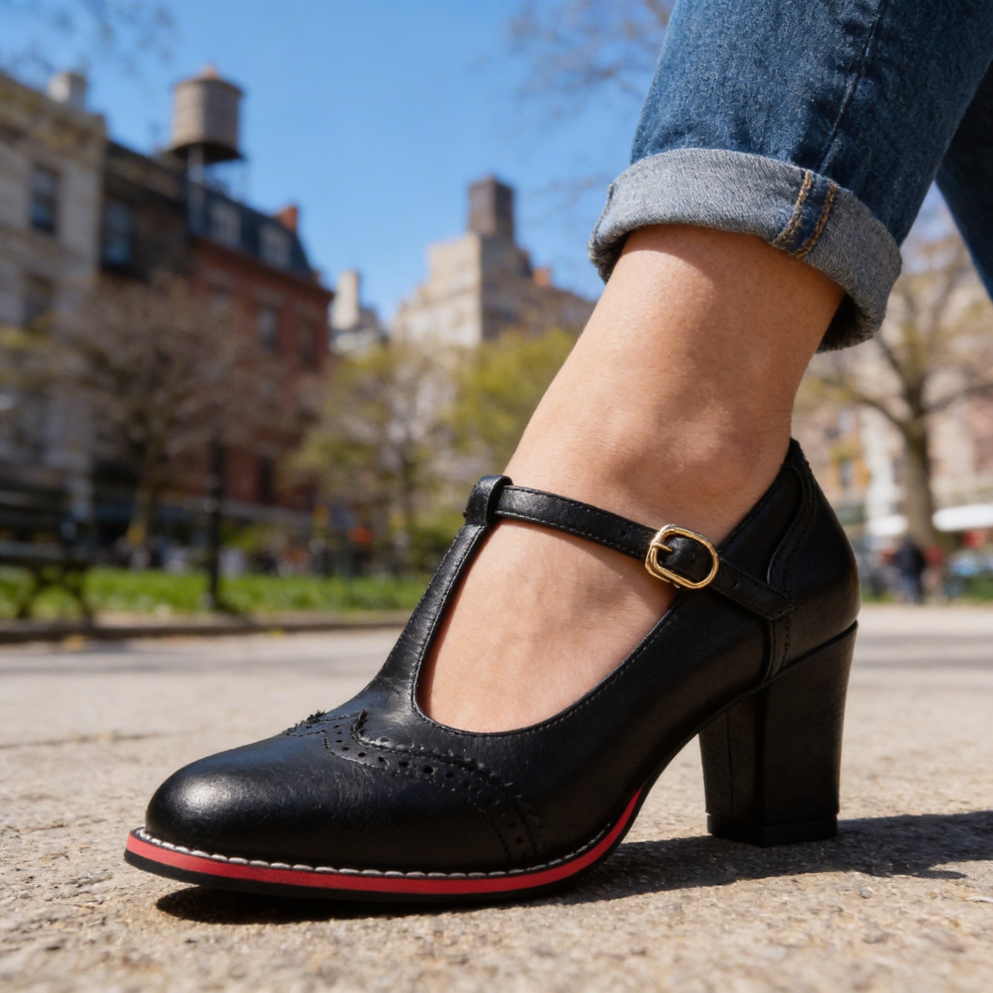 Women's Classic Leather T-Strap Mary Jane Pumps | Elegant Vintage Block Heel Shoes 5