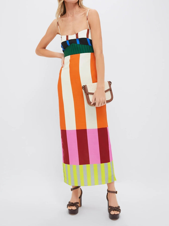 Women's Color Block Maxi Dress | Elegant Strappy Summer Gown