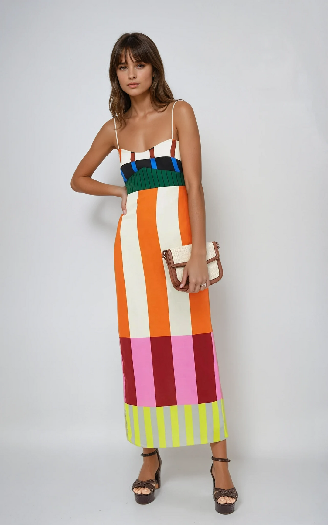 Women's Color Block Maxi Dress | Elegant Strappy Summer Gown