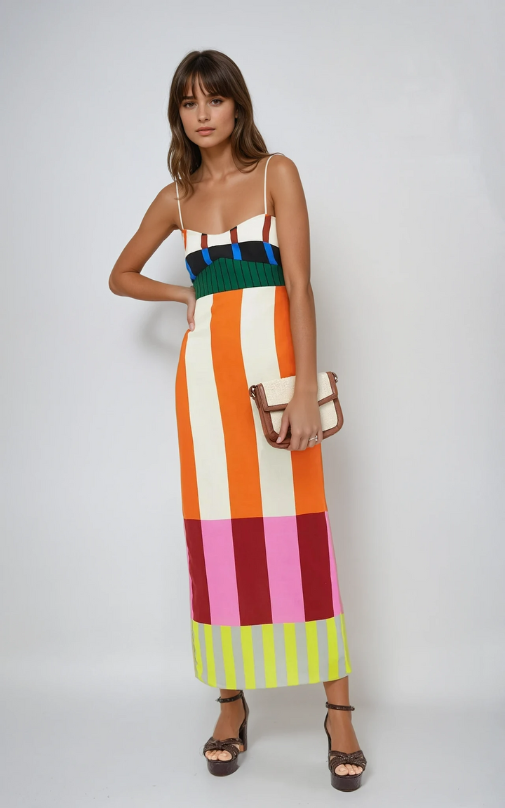 Women's Color Block Maxi Dress | Elegant Strappy Summer Gown