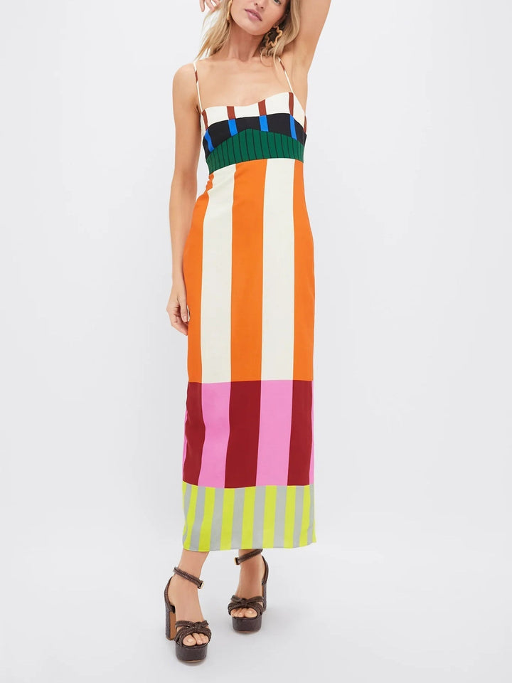 Women's Color Block Maxi Dress | Elegant Strappy Summer Gown