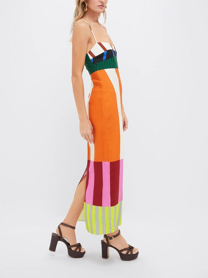 Women's Color Block Maxi Dress | Elegant Strappy Summer Gown