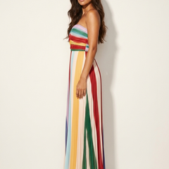 Women's Colorful Pleated Maxi Dress | Elegant Strapless Summer Gown 1