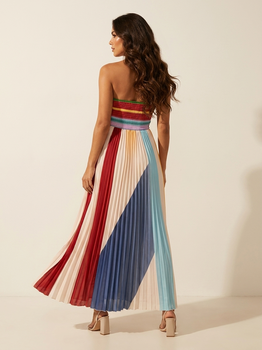 Women's Colorful Pleated Maxi Dress | Elegant Strapless Summer Gown 2