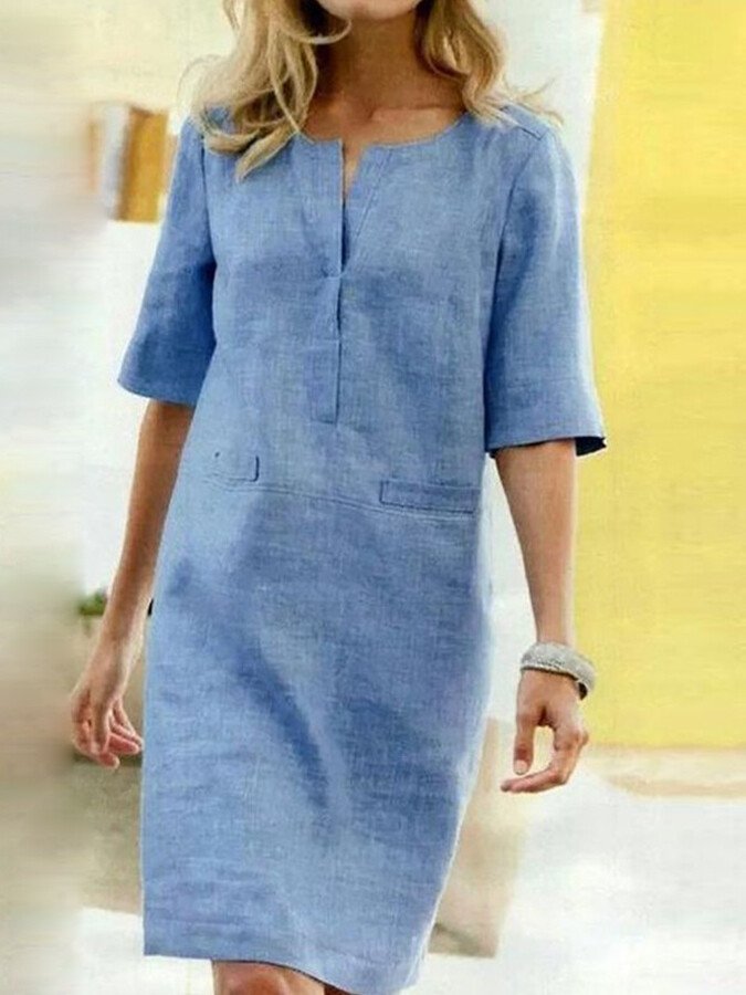 Women's Comfortable Cotton Midi Dress | Elegant Relaxed Summer Dress 0
