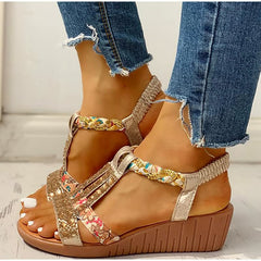 Women's Comfortable Elastic Strap Wedge Sandals | Stylish Lightweight Summer Footwear 0