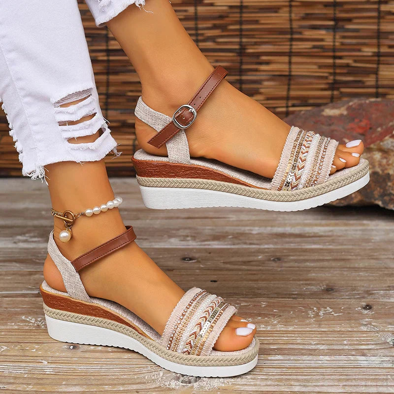 Women's Comfortable Leather Wedge Sandals | Stylish Open-Toe Summer Footwear 0