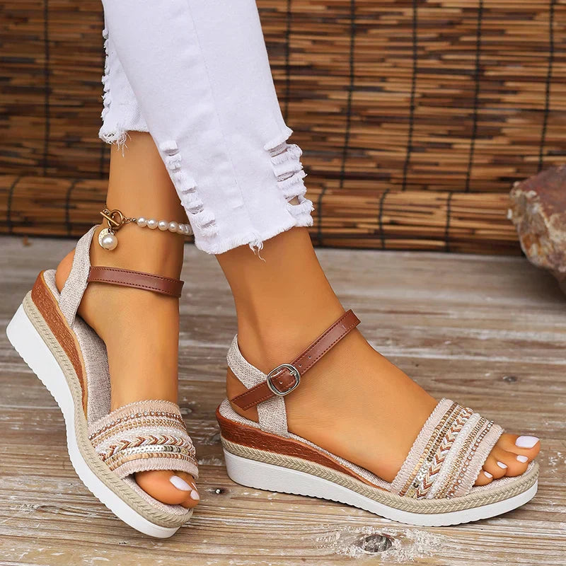 Women's Comfortable Leather Wedge Sandals | Stylish Open-Toe Summer Footwear 1