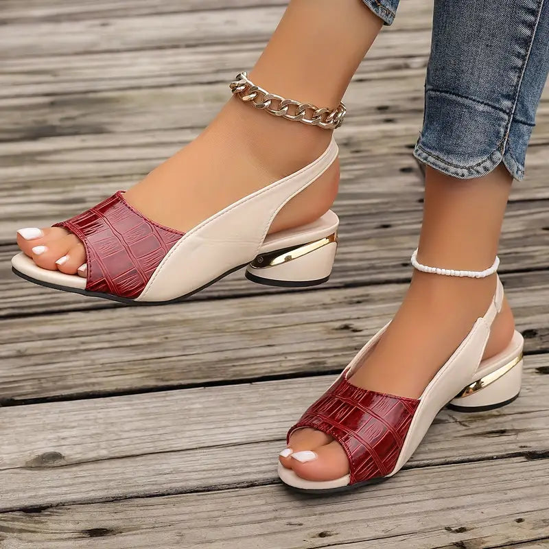 Women's Comfortable Two-Tone Open Toe Sandals | Stylish Slingback Block Heel 1