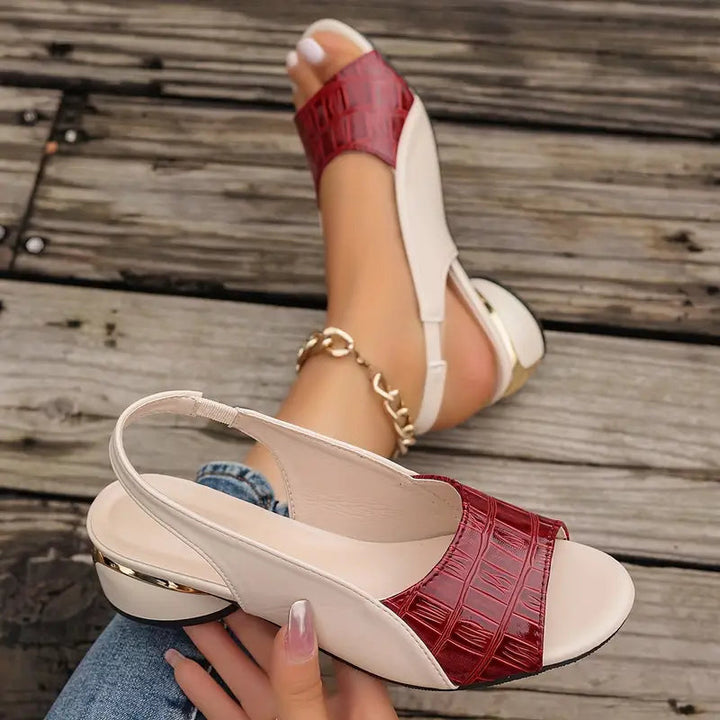 Women's Comfortable Two-Tone Open Toe Sandals | Stylish Slingback Block Heel 2